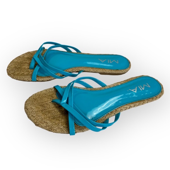 MIA Flats Sandals Bright Blue Strappy Espadrille Jute Fabric Womens 8 / 8.5 - Picture 1 of 6